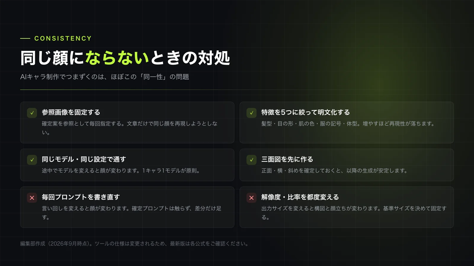 同じ顔にならないときの対処。原因はほぼ手順にある