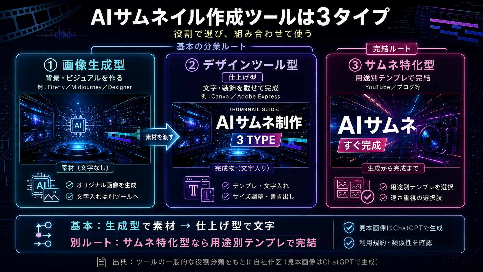 生成型で素材を作り、仕上げ型で文字を載せる——この分業が効率的