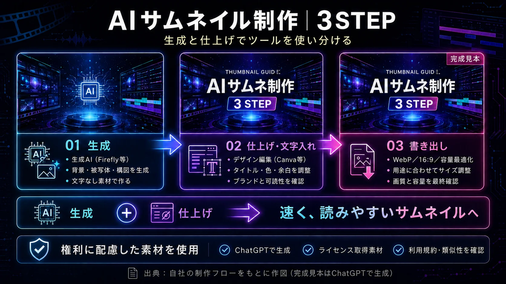 AIサムネイルは「生成」と「仕上げ」でツールを使い分けると速い